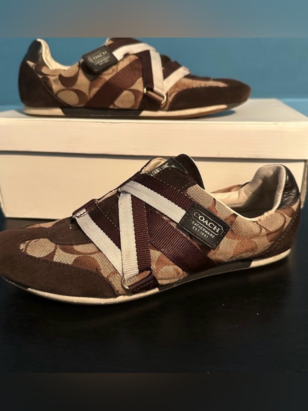 Coach monogram, Patterned Sneakers Size 8M Velcro latches - Picture 2 of 9